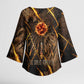 Aten Kimono Sleeve Blouse Ancient Egyptian Cracked Stone Hieroglyph, Solar Eclipse Emblem, and Radiant Sunburst - African Pride