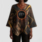 Aten Kimono Sleeve Blouse Ancient Egyptian Cracked Stone Hieroglyph, Solar Eclipse Emblem, and Radiant Sunburst - African Pride
