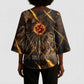 Aten Kimono Sleeve Blouse Ancient Egyptian Cracked Stone Hieroglyph, Solar Eclipse Emblem, and Radiant Sunburst - African Pride