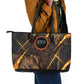 Aten Leather Tote Bag Ancient Egyptian Cracked Stone Hieroglyph, Solar Eclipse Emblem, and Radiant Sunburst - African Pride