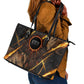Aten Leather Tote Bag Ancient Egyptian Cracked Stone Hieroglyph, Solar Eclipse Emblem, and Radiant Sunburst - African Pride
