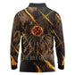 Aten Long Sleeve Polo Shirt Ancient Egyptian Cracked Stone Hieroglyph, Solar Eclipse Emblem, and Radiant Sunburst - African Pride
