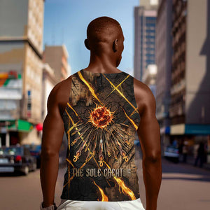 Aten Men Tank Top Ancient Egyptian Cracked Stone Hieroglyph, Solar Eclipse Emblem, and Radiant Sunburst - African Pride