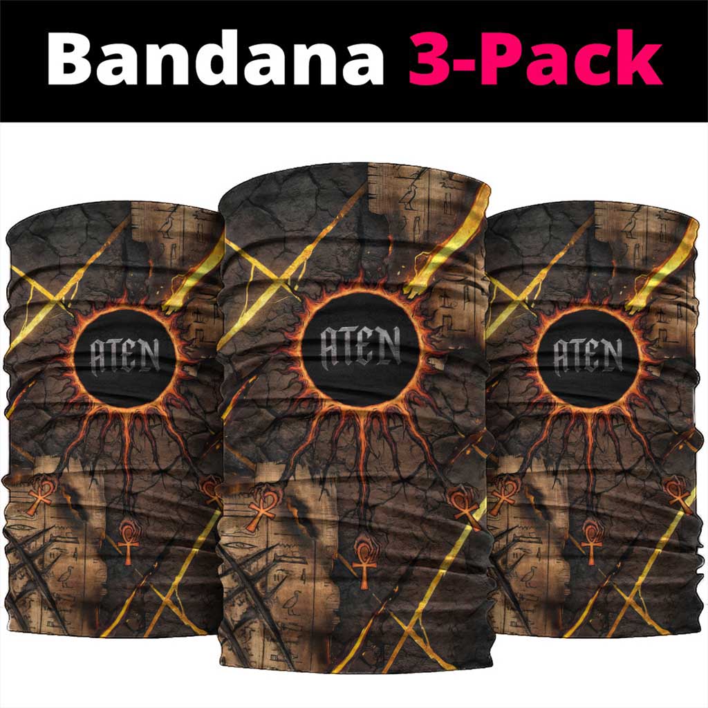 Aten Neck Gaiter Ancient Egyptian Cracked Stone Hieroglyph, Solar Eclipse Emblem, and Radiant Sunburst - African Pride