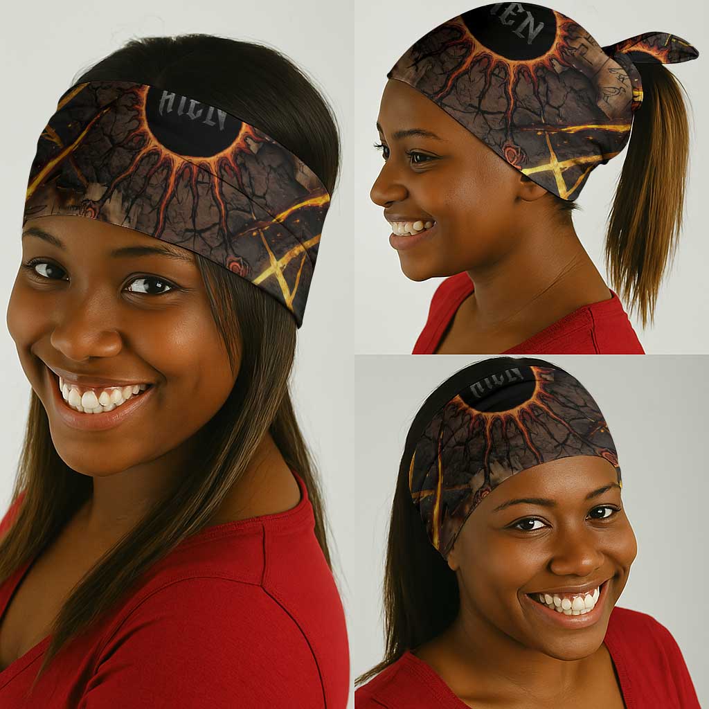 Aten Neck Gaiter Ancient Egyptian Cracked Stone Hieroglyph, Solar Eclipse Emblem, and Radiant Sunburst - African Pride