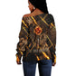Aten Off Shoulder Sweater Ancient Egyptian Cracked Stone Hieroglyph, Solar Eclipse Emblem, and Radiant Sunburst - African Pride