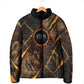 Aten Padded Jacket Ancient Egyptian Cracked Stone Hieroglyph, Solar Eclipse Emblem, and Radiant Sunburst - African Pride