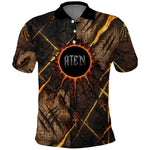Aten Polo Shirt Ancient Egyptian Cracked Stone Hieroglyph, Solar Eclipse Emblem, and Radiant Sunburst - African Pride