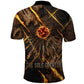 Aten Polo Shirt Ancient Egyptian Cracked Stone Hieroglyph, Solar Eclipse Emblem, and Radiant Sunburst - African Pride