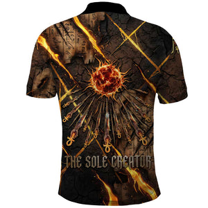 Aten Polo Shirt Ancient Egyptian Cracked Stone Hieroglyph, Solar Eclipse Emblem, and Radiant Sunburst - African Pride