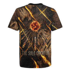 Aten Rugby Jersey Ancient Egyptian Cracked Stone Hieroglyph, Solar Eclipse Emblem, and Radiant Sunburst - African Pride