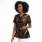 Aten Scrub Top Ancient Egyptian Cracked Stone Hieroglyph, Solar Eclipse Emblem, and Radiant Sunburst - African Pride
