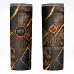 Aten Skinny Tumbler Ancient Egyptian Cracked Stone Hieroglyph, Solar Eclipse Emblem, and Radiant Sunburst - African Pride