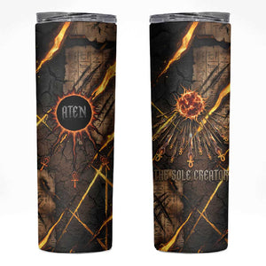 Aten Skinny Tumbler Ancient Egyptian Cracked Stone Hieroglyph, Solar Eclipse Emblem, and Radiant Sunburst - African Pride