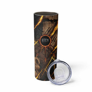 Aten Skinny Tumbler Ancient Egyptian Cracked Stone Hieroglyph, Solar Eclipse Emblem, and Radiant Sunburst - African Pride