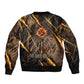 Aten Sleeve Zip Bomber Jacket Ancient Egyptian Cracked Stone Hieroglyph, Solar Eclipse Emblem, and Radiant Sunburst - African Pride