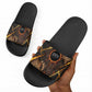 Aten Slide Sandals Ancient Egyptian Cracked Stone Hieroglyph, Solar Eclipse Emblem, and Radiant Sunburst - African Pride