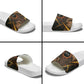 Aten Slide Sandals Ancient Egyptian Cracked Stone Hieroglyph, Solar Eclipse Emblem, and Radiant Sunburst - African Pride