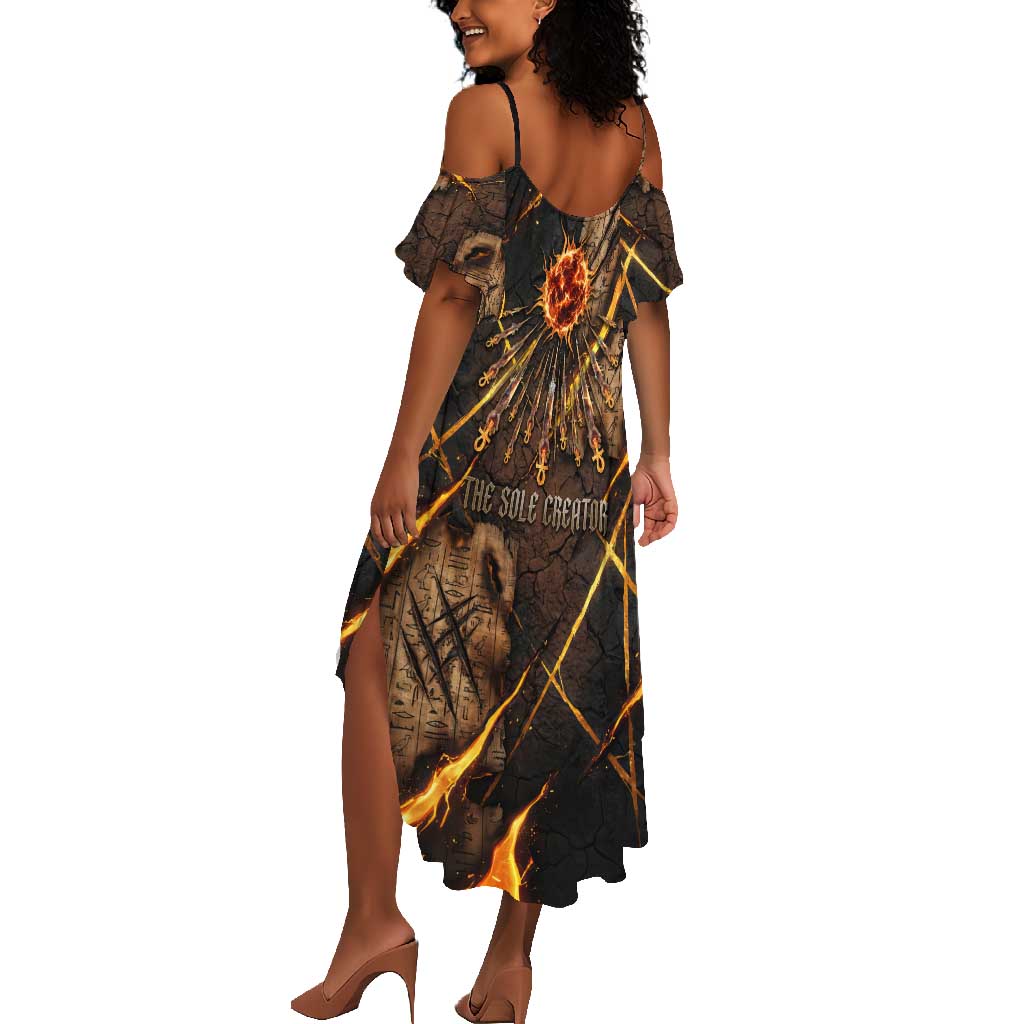 Aten Summer Maxi Dress Ancient Egyptian Cracked Stone Hieroglyph, Solar Eclipse Emblem, and Radiant Sunburst - African Pride
