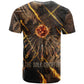 Aten T shirt Ancient Egyptian Cracked Stone Hieroglyph, Solar Eclipse Emblem, and Radiant Sunburst - African Pride