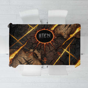 Aten Tablecloth Ancient Egyptian Cracked Stone Hieroglyph, Solar Eclipse Emblem, and Radiant Sunburst - African Pride