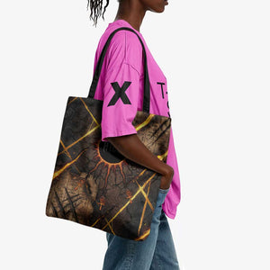 Aten Tote Bag Ancient Egyptian Cracked Stone Hieroglyph, Solar Eclipse Emblem, and Radiant Sunburst - African Pride