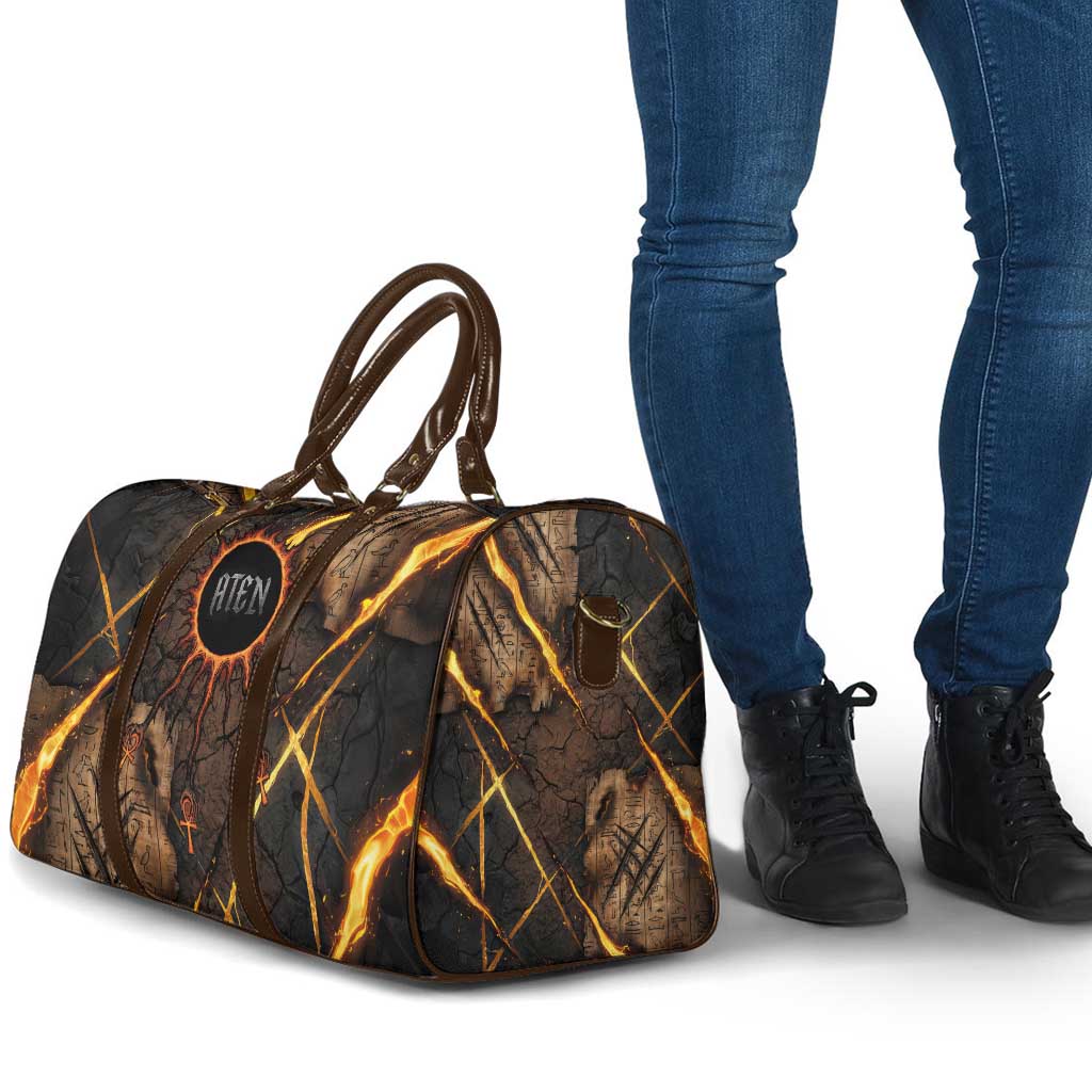 Aten Travel Bag Ancient Egyptian Cracked Stone Hieroglyph, Solar Eclipse Emblem, and Radiant Sunburst - African Pride