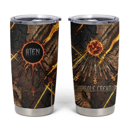 Aten Tumbler Cup Ancient Egyptian Cracked Stone Hieroglyph, Solar Eclipse Emblem, and Radiant Sunburst - African Pride