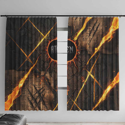Aten Window Curtain Ancient Egyptian Cracked Stone Hieroglyph, Solar Eclipse Emblem, and Radiant Sunburst - African Pride