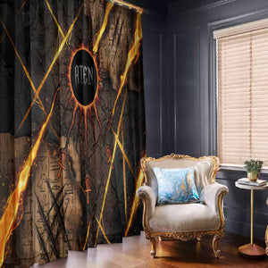 Aten Window Curtain Ancient Egyptian Cracked Stone Hieroglyph, Solar Eclipse Emblem, and Radiant Sunburst - African Pride