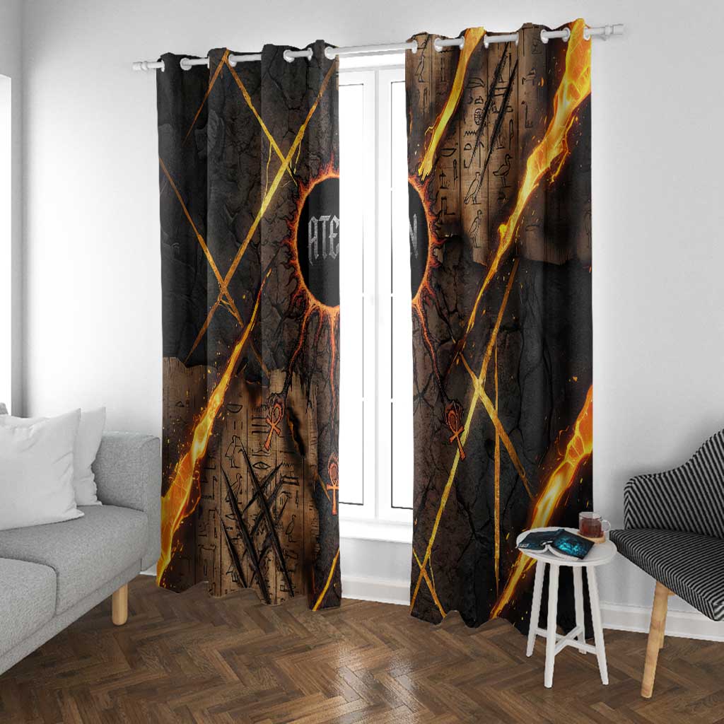 Aten Window Curtain Ancient Egyptian Cracked Stone Hieroglyph, Solar Eclipse Emblem, and Radiant Sunburst - African Pride