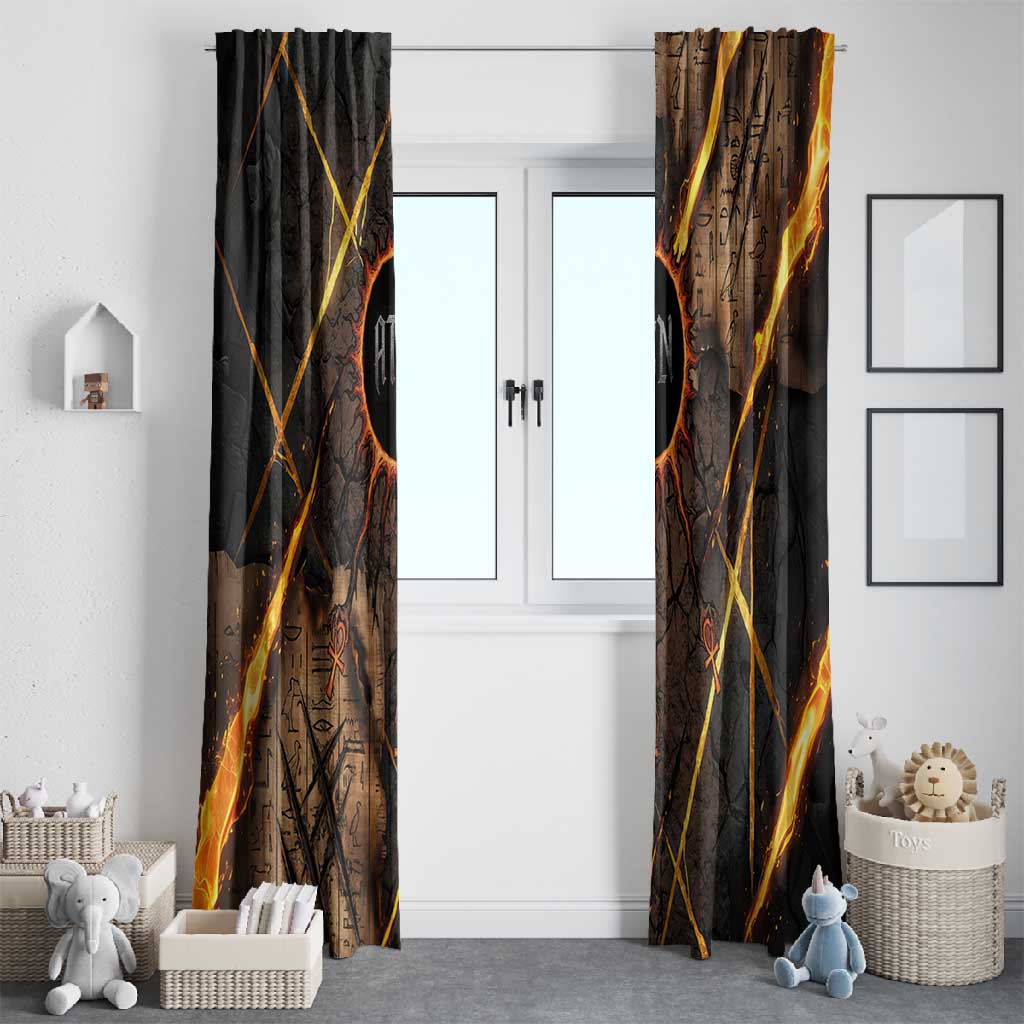 Aten Window Curtain Ancient Egyptian Cracked Stone Hieroglyph, Solar Eclipse Emblem, and Radiant Sunburst - African Pride