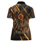 Aten Women Polo Shirt Ancient Egyptian Cracked Stone Hieroglyph, Solar Eclipse Emblem, and Radiant Sunburst - African Pride