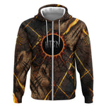 Aten Zip Hoodie Ancient Egyptian Cracked Stone Hieroglyph, Solar Eclipse Emblem, and Radiant Sunburst - African Pride
