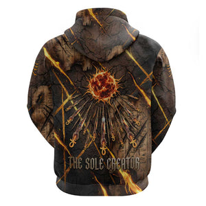 Aten Zip Hoodie Ancient Egyptian Cracked Stone Hieroglyph, Solar Eclipse Emblem, and Radiant Sunburst - African Pride