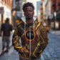 Aten Zip Hoodie Ancient Egyptian Cracked Stone Hieroglyph, Solar Eclipse Emblem, and Radiant Sunburst - African Pride