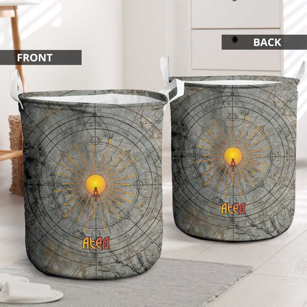 Aten Ancient Egyptian Laundry Basket with Gray Astronomical Chart, Radiant Sun Disc Emblem, and Ankh - African Pride