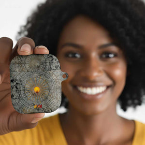 Aten Ancient Egyptian AirPods Case with Gray Astronomical Chart, Radiant Sun Disc Emblem, and Ankh - African Pride