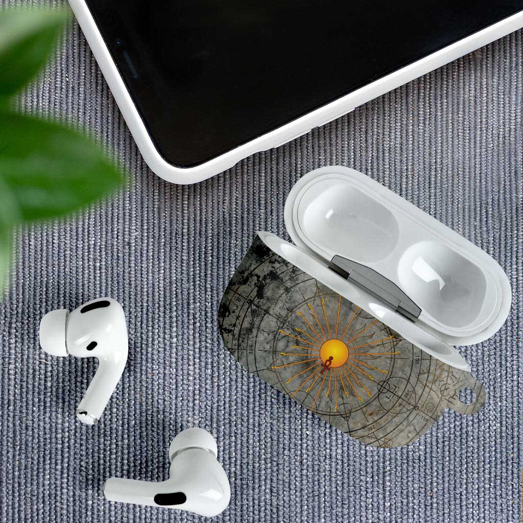 Aten Ancient Egyptian AirPods Case with Gray Astronomical Chart, Radiant Sun Disc Emblem, and Ankh - African Pride