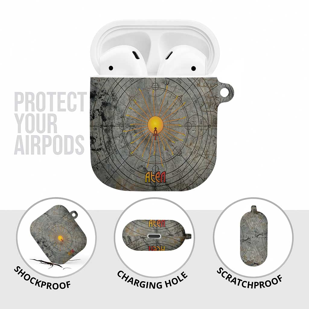 Aten Ancient Egyptian AirPods Case with Gray Astronomical Chart, Radiant Sun Disc Emblem, and Ankh - African Pride