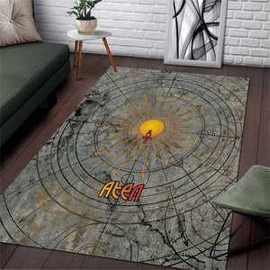 Aten Ancient Egyptian Area Rug with Gray Astronomical Chart, Radiant Sun Disc Emblem, and Ankh - African Pride