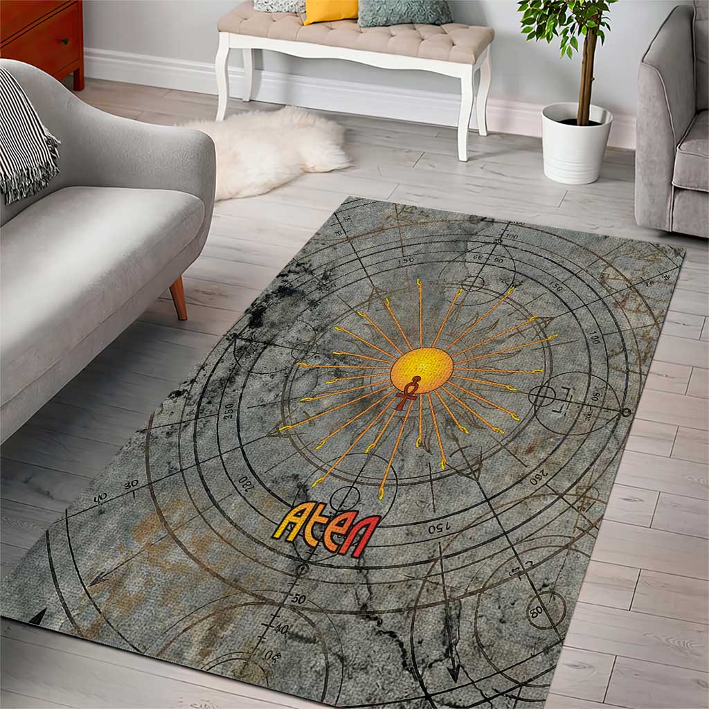 Aten Ancient Egyptian Area Rug with Gray Astronomical Chart, Radiant Sun Disc Emblem, and Ankh - African Pride