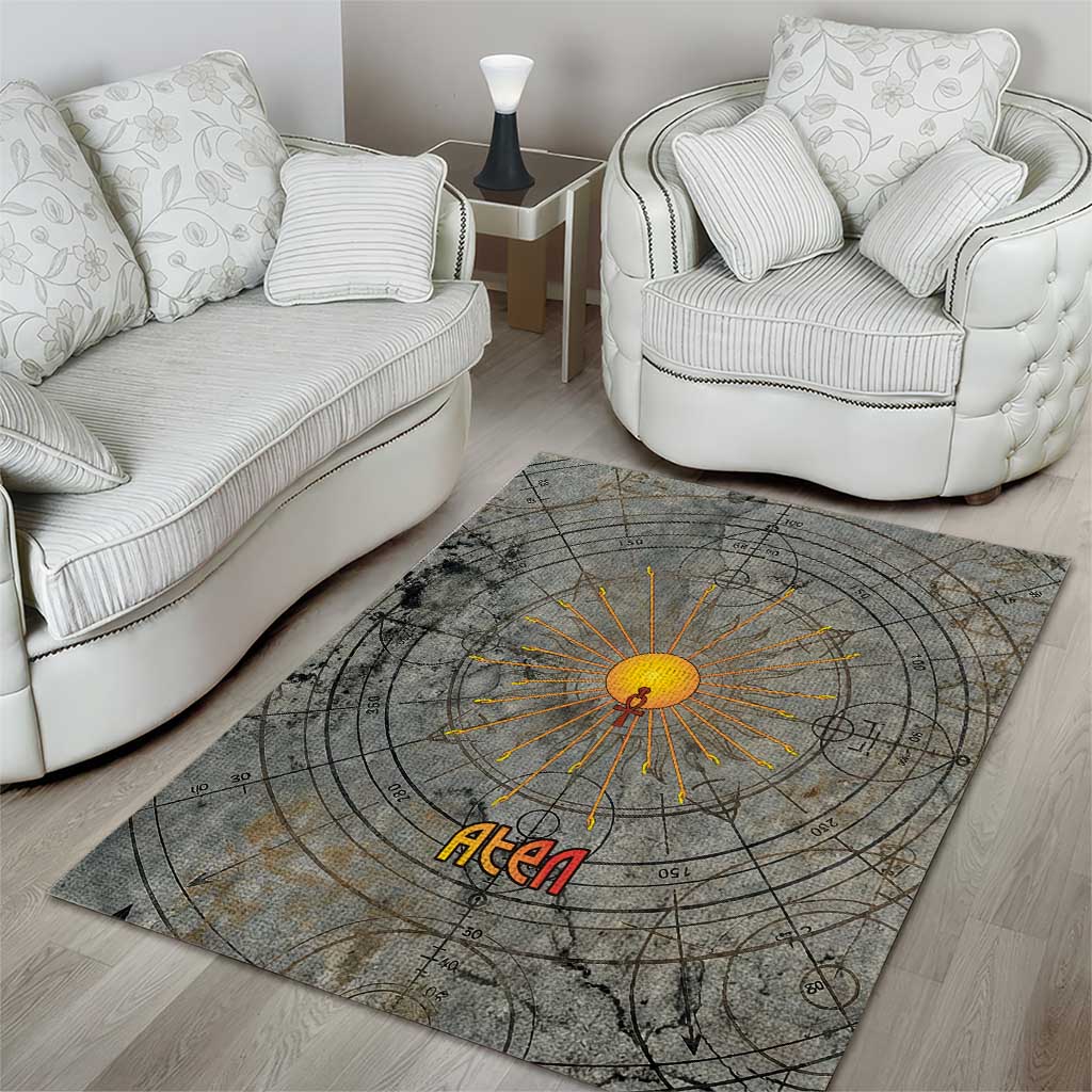 Aten Ancient Egyptian Area Rug with Gray Astronomical Chart, Radiant Sun Disc Emblem, and Ankh - African Pride