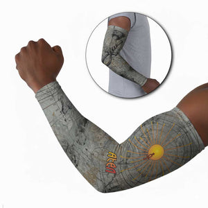 Aten Ancient Egyptian Arm Sleeves with Gray Astronomical Chart, Radiant Sun Disc Emblem, and Ankh - African Pride