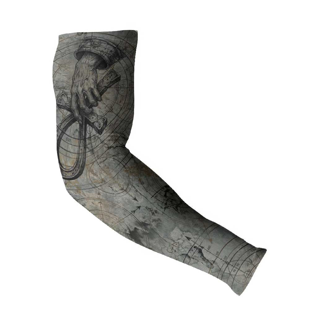 Aten Ancient Egyptian Arm Sleeves with Gray Astronomical Chart, Radiant Sun Disc Emblem, and Ankh - African Pride