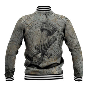 Aten Ancient Egyptian Baseball Jacket with Gray Astronomical Chart, Radiant Sun Disc Emblem, and Ankh - African Pride