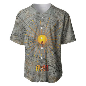 Aten Ancient Egyptian Baseball Jersey with Gray Astronomical Chart, Radiant Sun Disc Emblem, and Ankh - African Pride