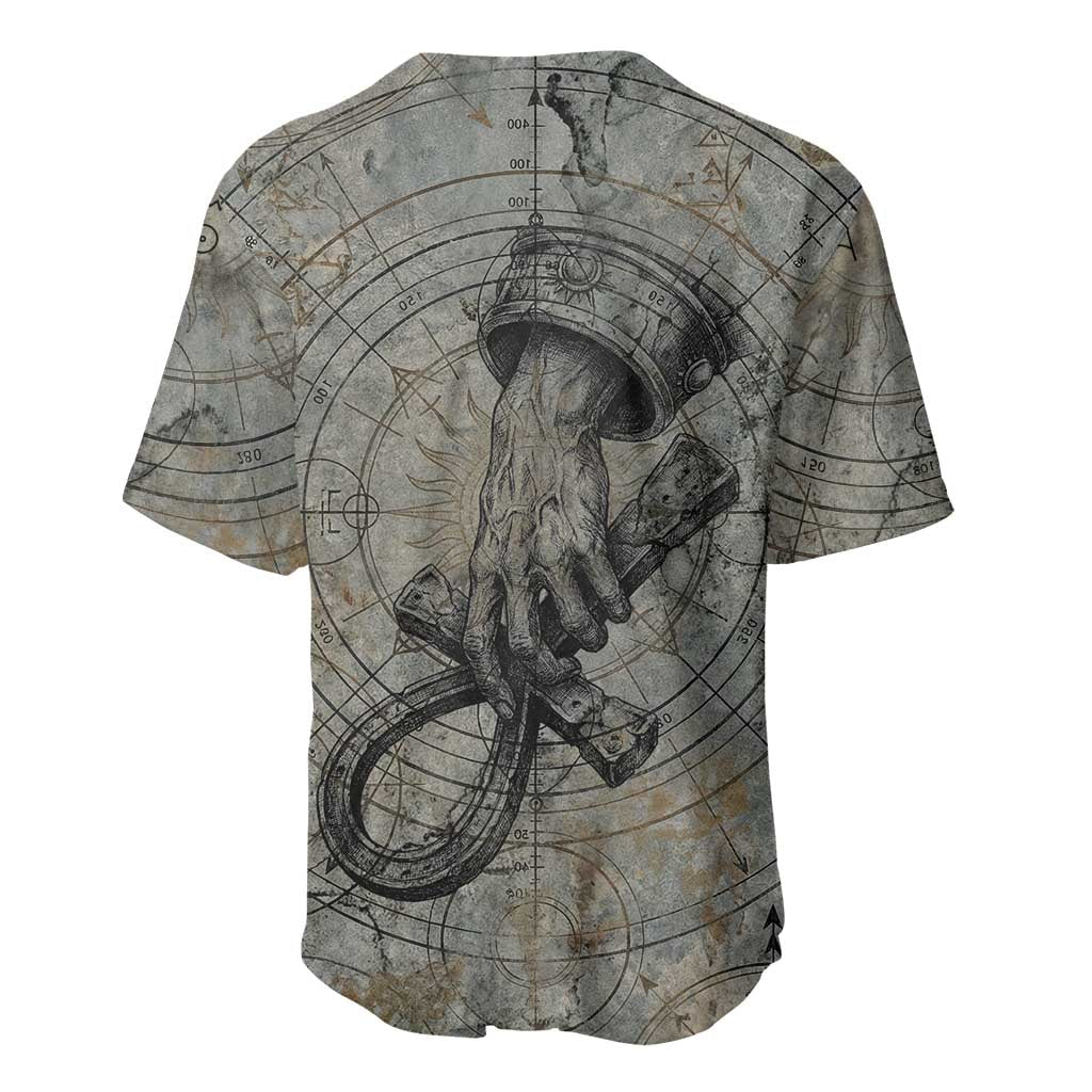 Aten Ancient Egyptian Baseball Jersey with Gray Astronomical Chart, Radiant Sun Disc Emblem, and Ankh - African Pride
