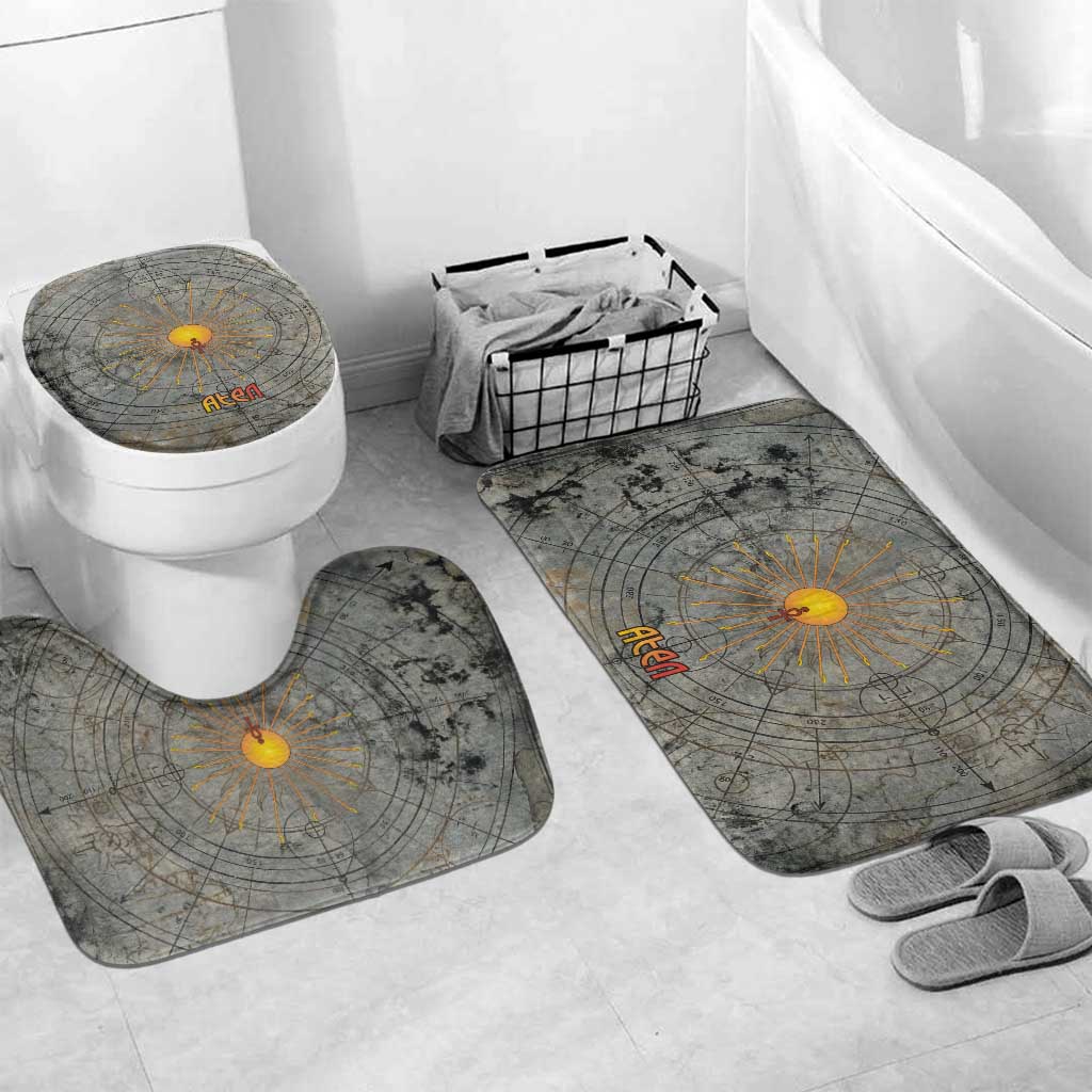 Aten Ancient Egyptian Bathroom Set with Gray Astronomical Chart, Radiant Sun Disc Emblem, and Ankh - African Pride