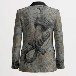 Aten Ancient Egyptian Blazer with Gray Astronomical Chart, Radiant Sun Disc Emblem, and Ankh - African Pride